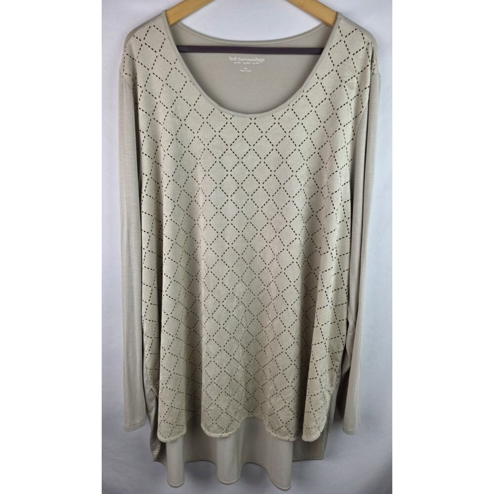 Soft Surroundings Womens Tunic Top Size 3X Beige Cut Out Faux Suede Long Sleeve